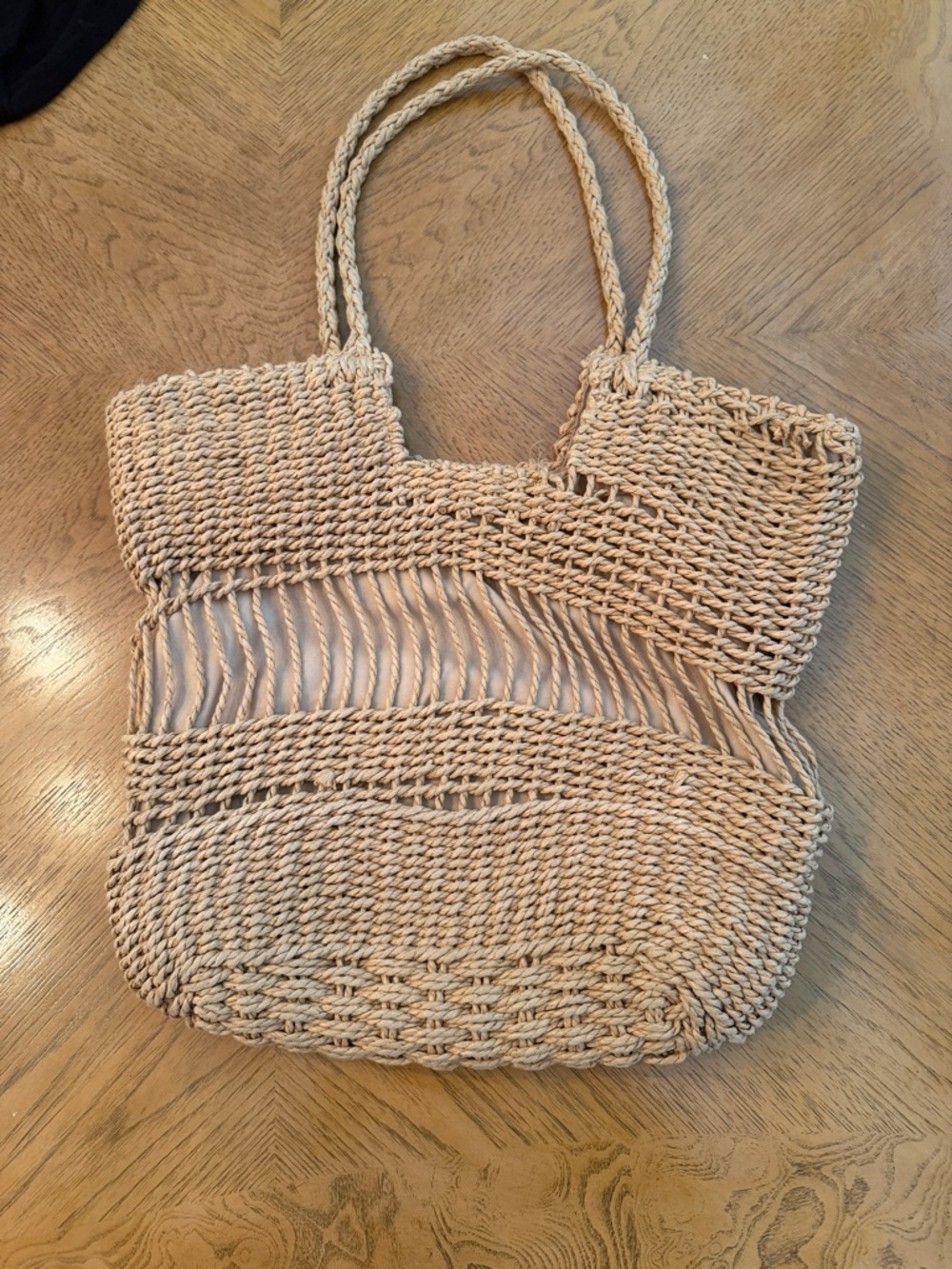Woven Straw Tote Bag - Beige - Picture 2 of 7